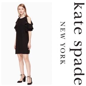 Kate Spade New York Womens Black Cold Shoulder Ruffle Crepe Shift Dress Size M